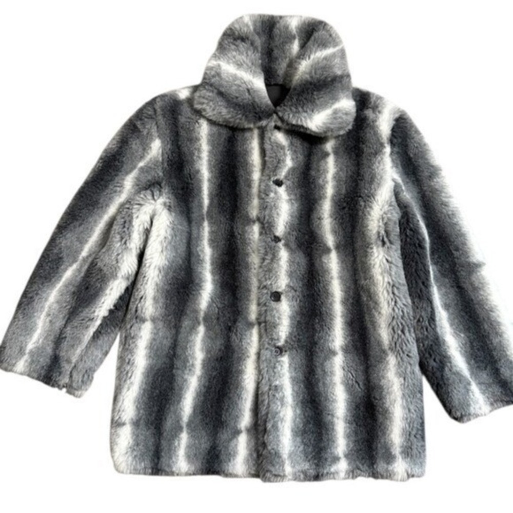 Komitor Faux Fur Chinchilla Coat Womens Pre-Owned Medium Reversible Jacket Grey‎